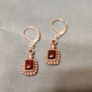 925 Silver And Garnet Cabochan Earrings